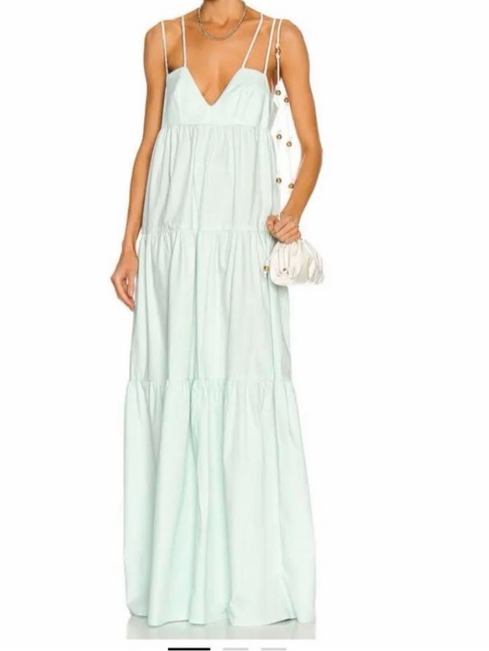Matthew Bruch Cotton Light Mint Tiered Maxi Dress with Spaghetti Straps